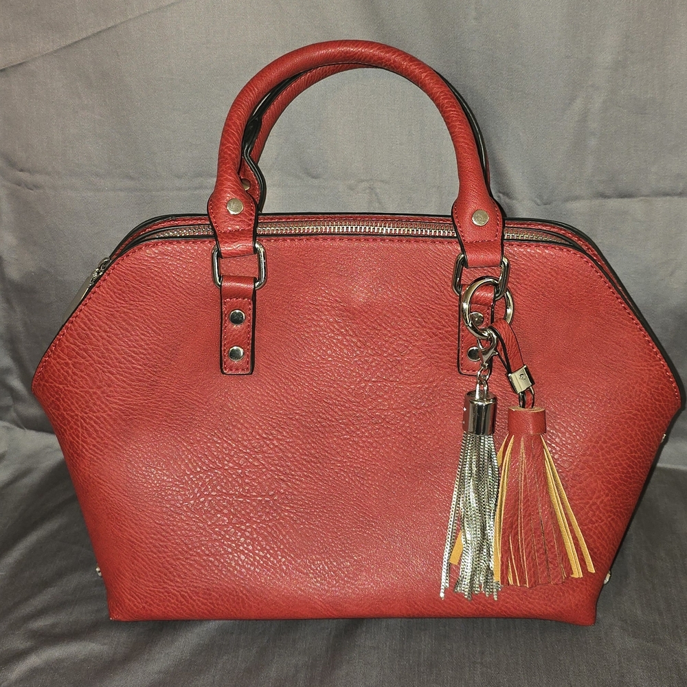 Charming Charlie Red Satchel with Tassel Accents